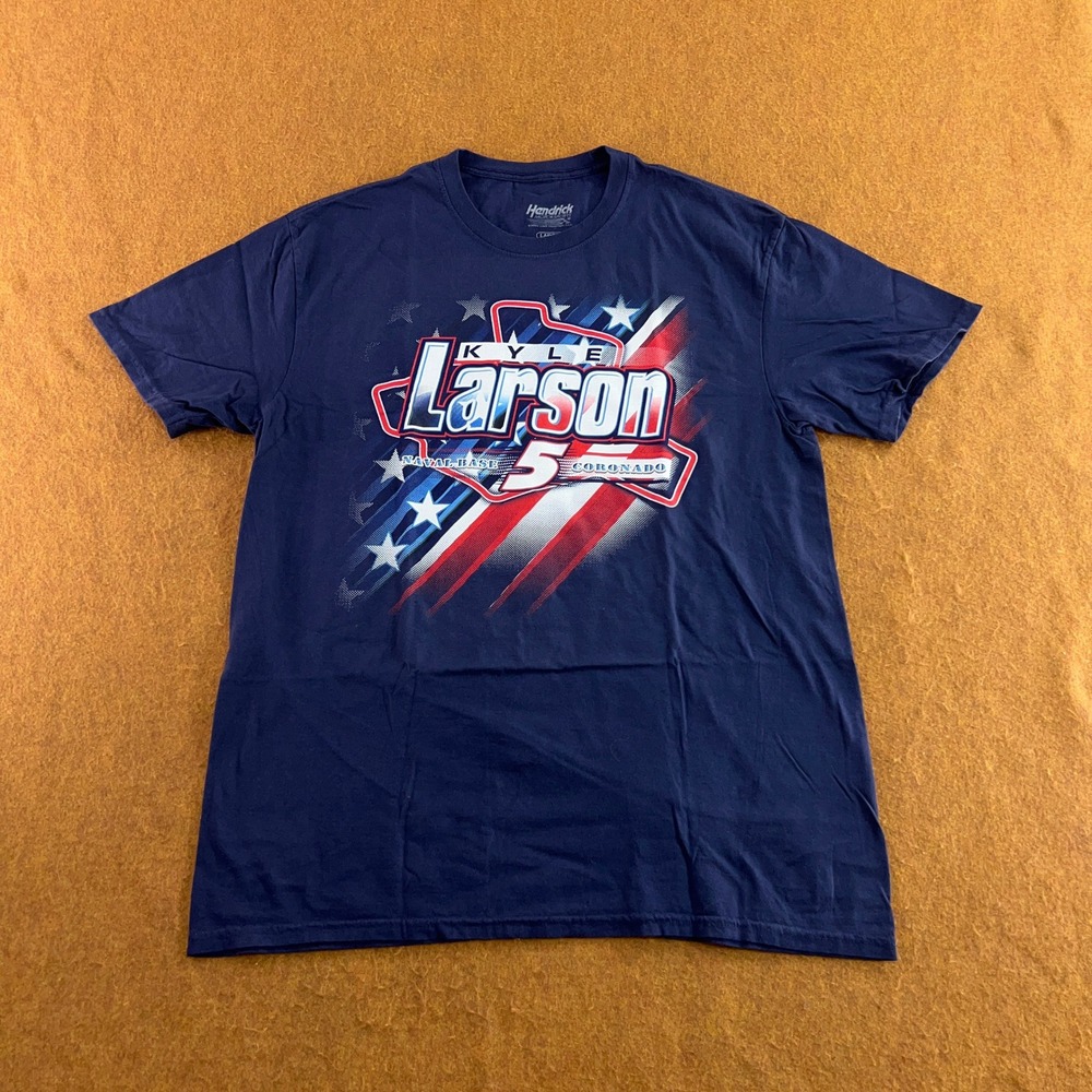Hendrick Mens Large Blue Kyle Larson Naval Base Coronado NASCAR T-Shirt